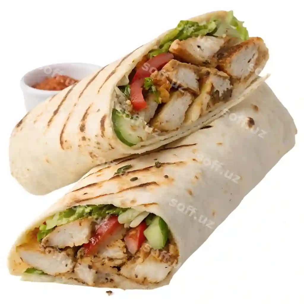 Tovuq shawarma wrap izolyatsiya qilingan ochiq fonda xaxa | Chicken shawarma wrap isolated transparent backgroundxaxa