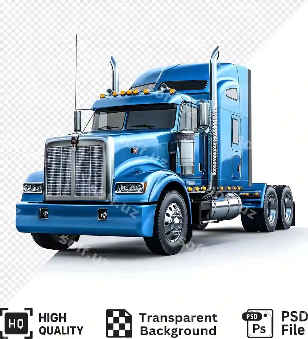 Zamonaviy ko'k yarim yuk mashinasi izolyatsiya qilingan shaffof fon | Modern blue semi truck isolated transparent background