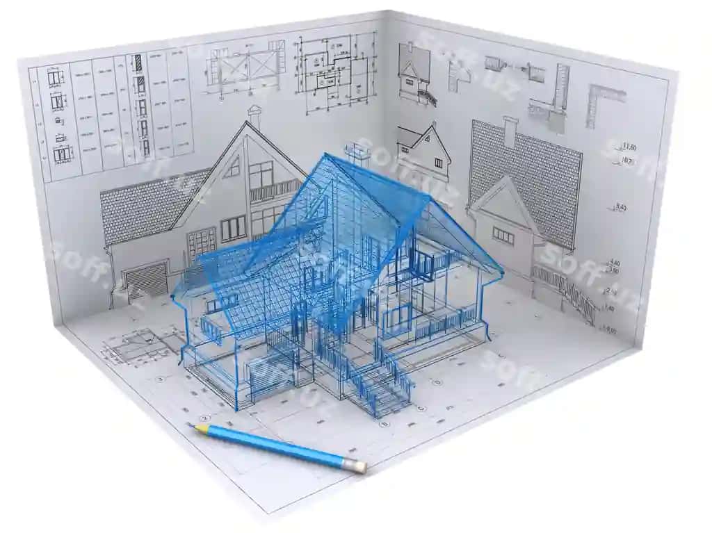 3d izometric ko'rinish yashilish uy me'morlar chizmasi | 3d isometric view residential house architects drawing