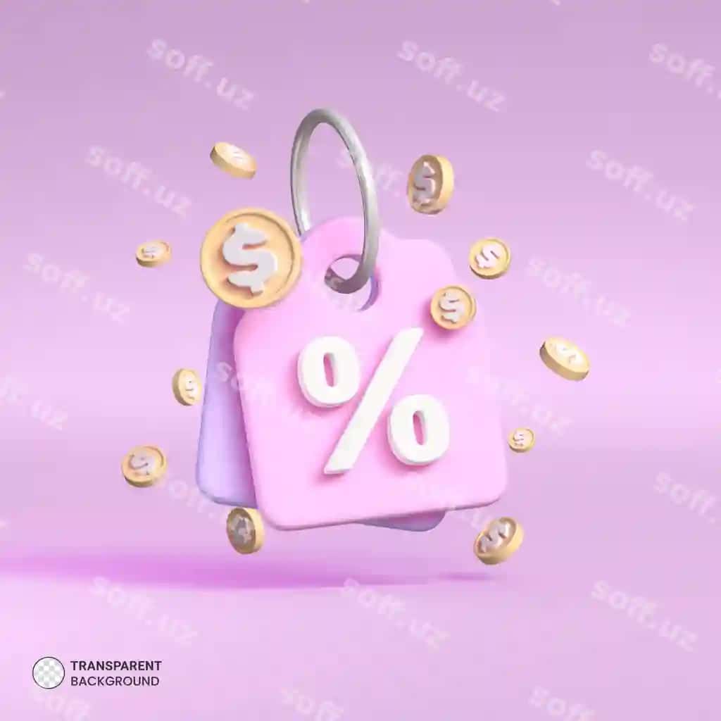 Sotuv chegirma kupon belgi ikon ajraltirilgan 3d render illustratsiyasi | Sale discount coupon tag icon isolated 3d render illustration