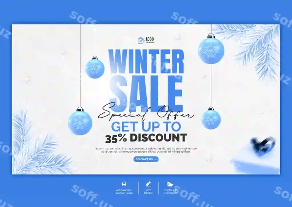 Psd qish aktsiyasi veb baner dizayn shabloni | Psd winter sale web banner design template