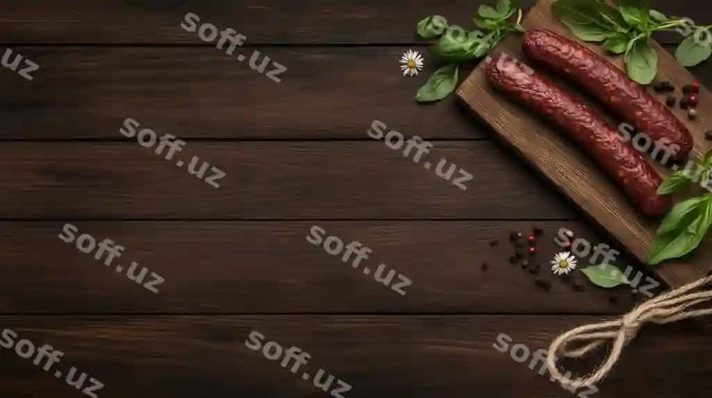 Rangarang kolbasa va salami assortimenti yong'oq masada joylangan, bazil yaproqlari va spetsiyalari bilan chiroylangan tarqatma yozgi to'g'ilish uchun. | Vibrant assortment sausage salami arranged wooden table with basil leaves spices creating inviting spread summer gathering