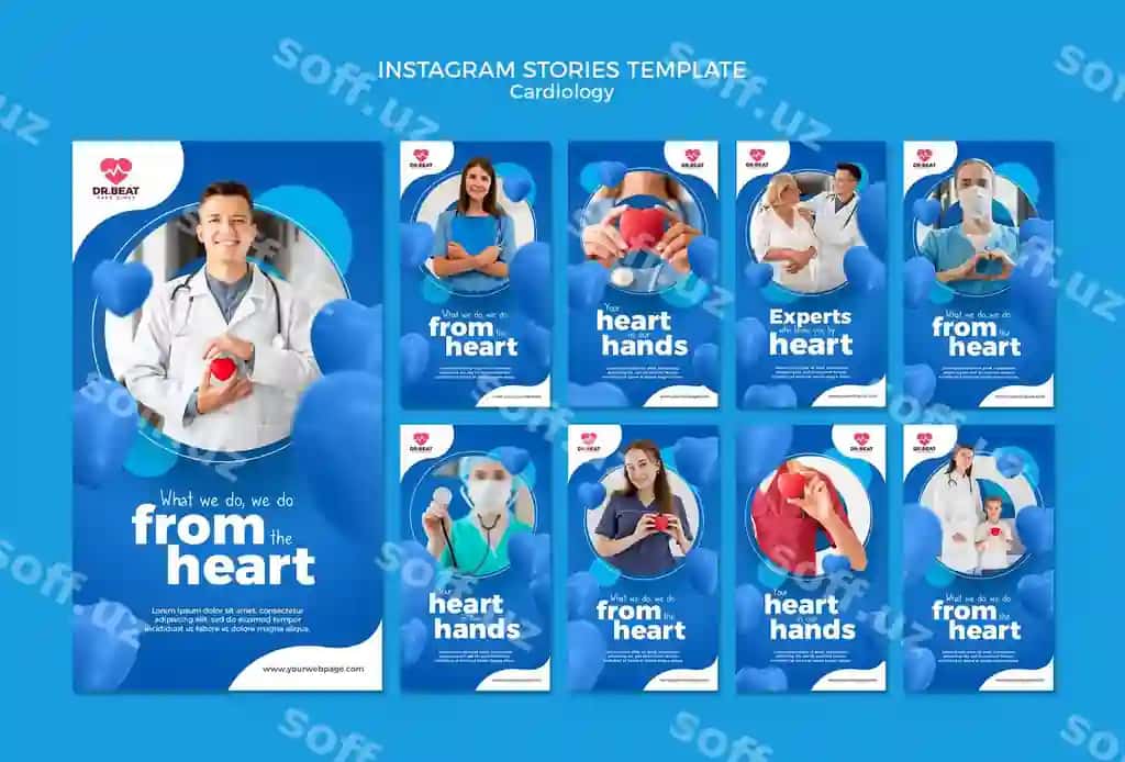 Kardiologiya sog'liqni saqlash instagram hikoyalari shabloni | Cardiology healthcare instagram stories template
