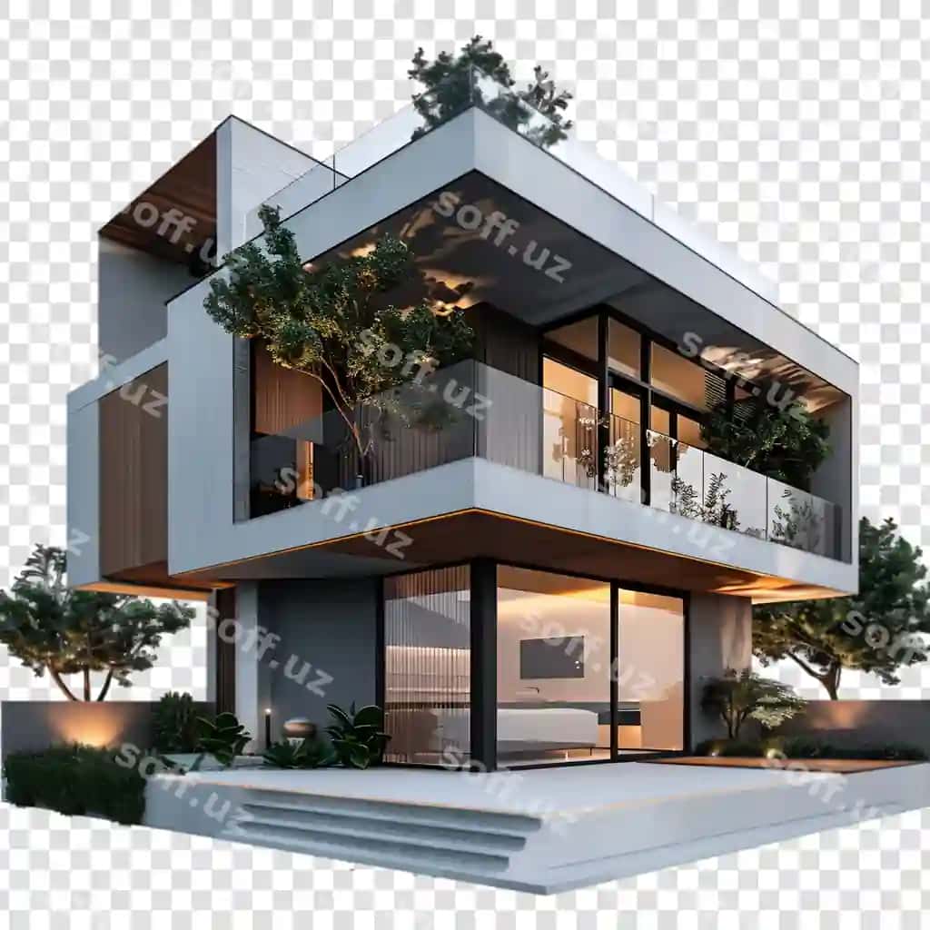 Zamonaviy hashamatli uy ajralgan shaffof orqa fonda | Modern luxury house isolated transparent background