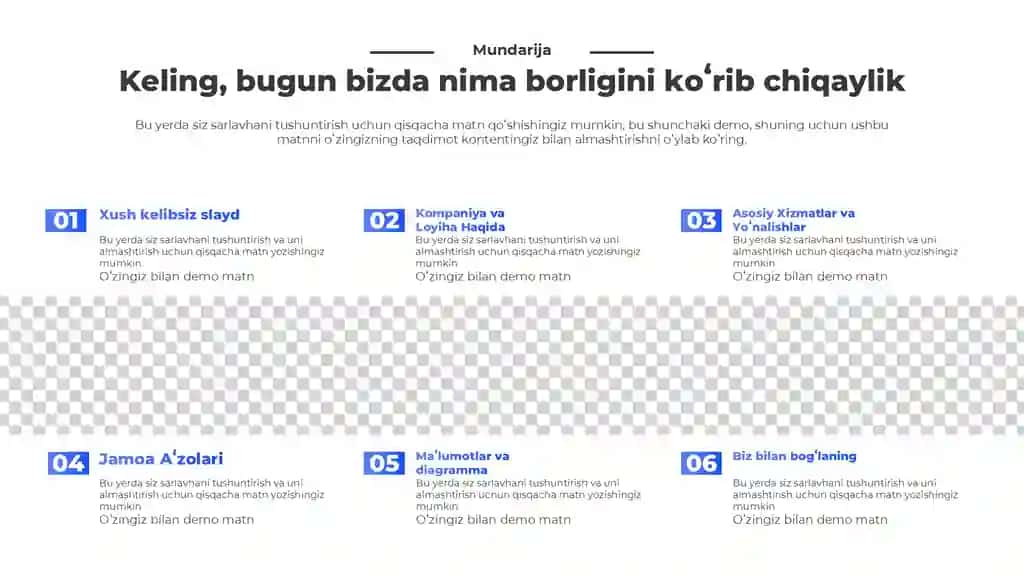 Bepul va kontent sahifasi shabloni Taqdimoti (12 Slayd)