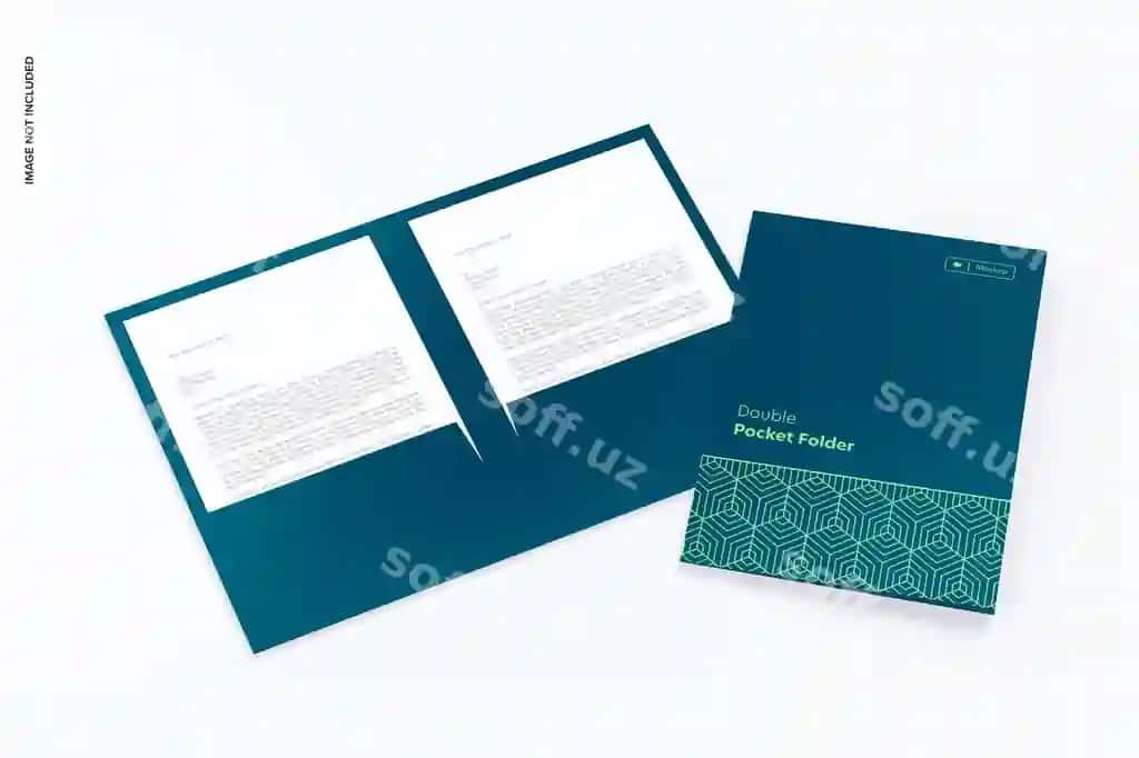 Ikki poctali papkalar namuna perspektivasi | Double pocket folders mockup perspective