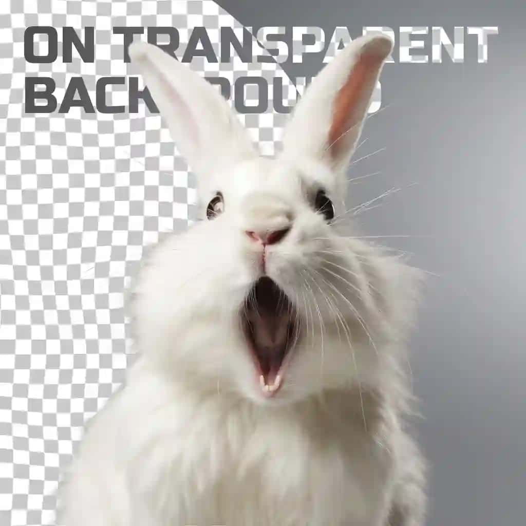 Studiya portreti shaffof quyonning og'zi shaffofga qarshi ochiq | Studio portrait transparent rabbit with mouth open against transparent