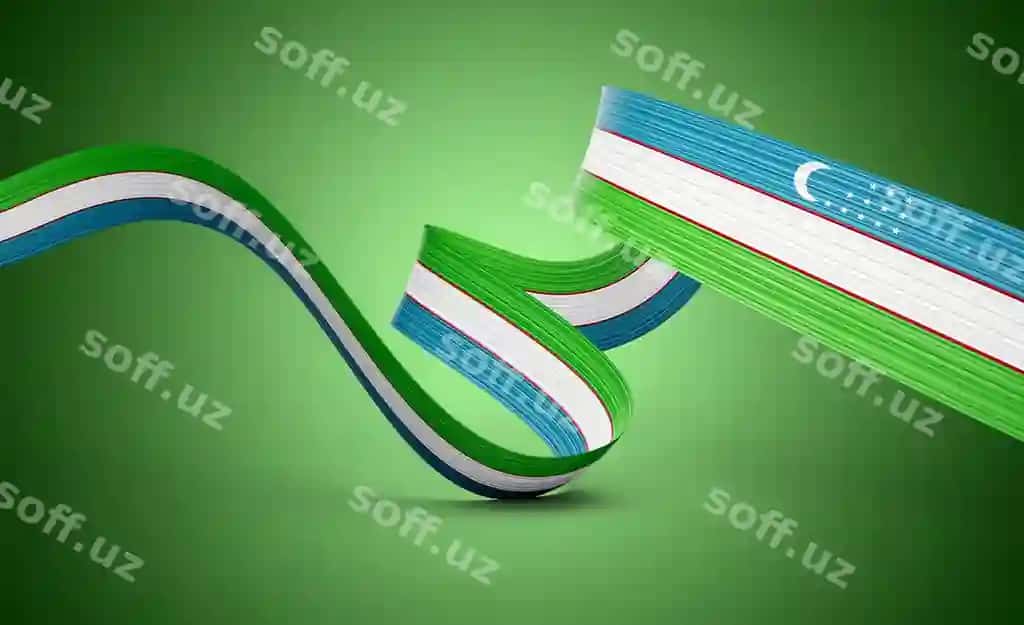 O'zbekistonning 3D bayrog'i 3D to'lqinli yaltiroq O'zbekiston lentasi ajratilgan yashil fon 3D illyustratsiyasi | 3d flag uzbekistan 3d wavy shiny uzbekistan ribbon isolated green background 3d illustration