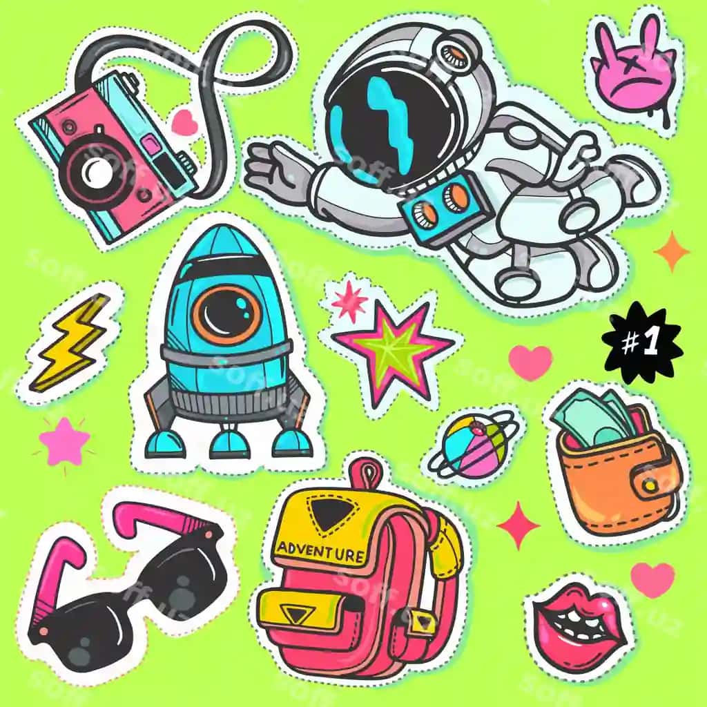 Stikerlar toʻplami kulgili multfilm qahramonlari vektorli komiks | Sticker pack funny cartoon characters vector illustration comic