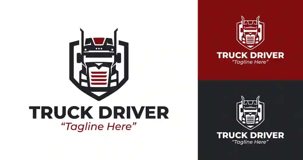 Zamonaviy yuk mashinasi haydovchisi logotipi kuchli qizil qora oq ranglarga ega | Modern truck driver logo featuring strong red black white colors