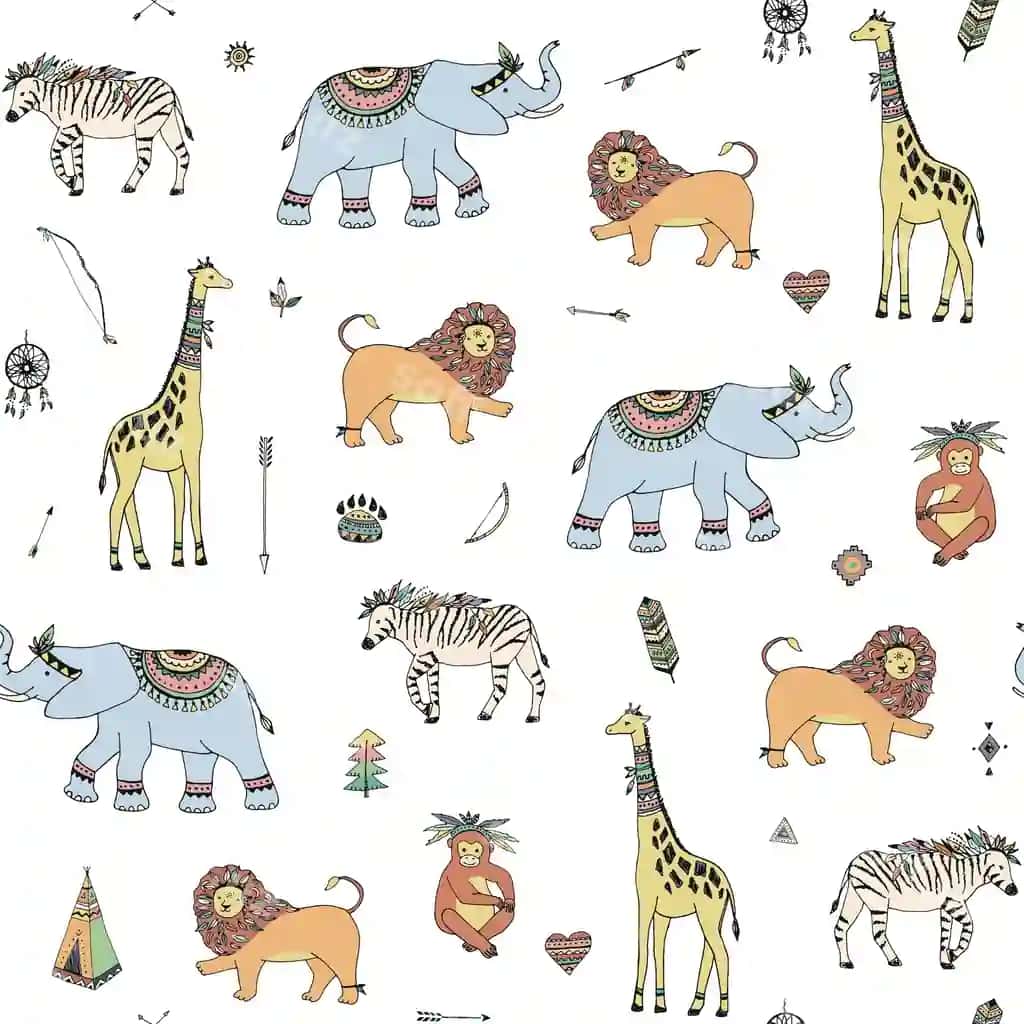 Safari hayvonlari qabila vektori choksiz naqsh | Safari animals tribal vector seamless pattern