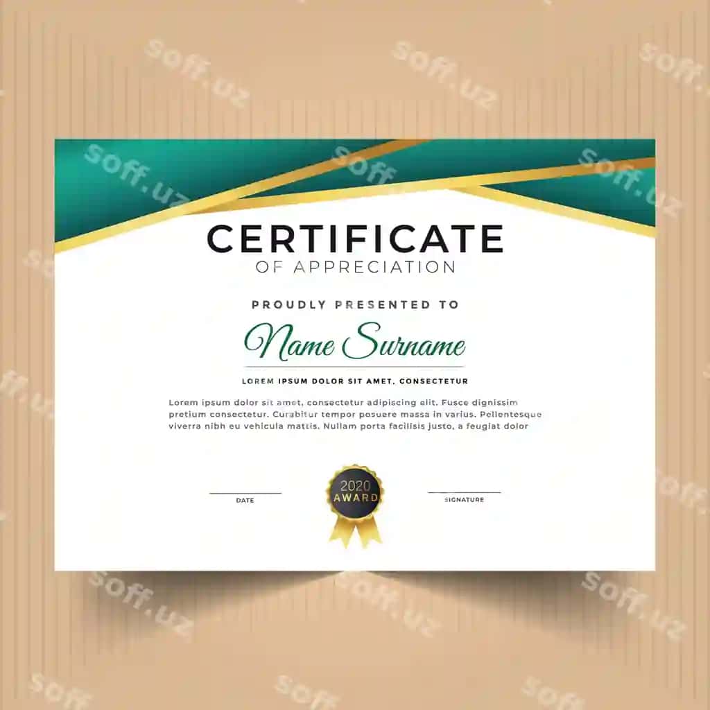 Dizayn sertifikat qadr-qimmatlilik shabloni | Design certificate appreciation template 2