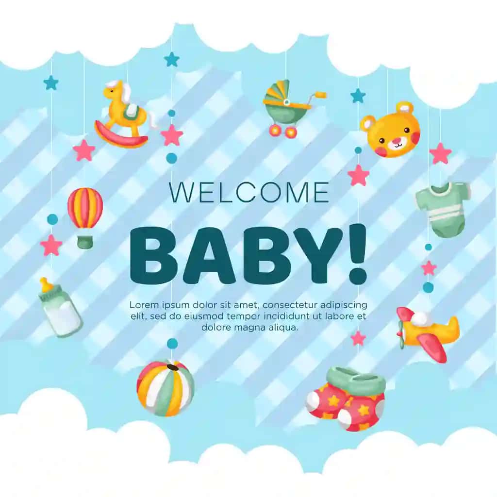 Qo'lda chizilgan chaqaloq e'lonining fon dizayni | Hand drawn baby announcement background design