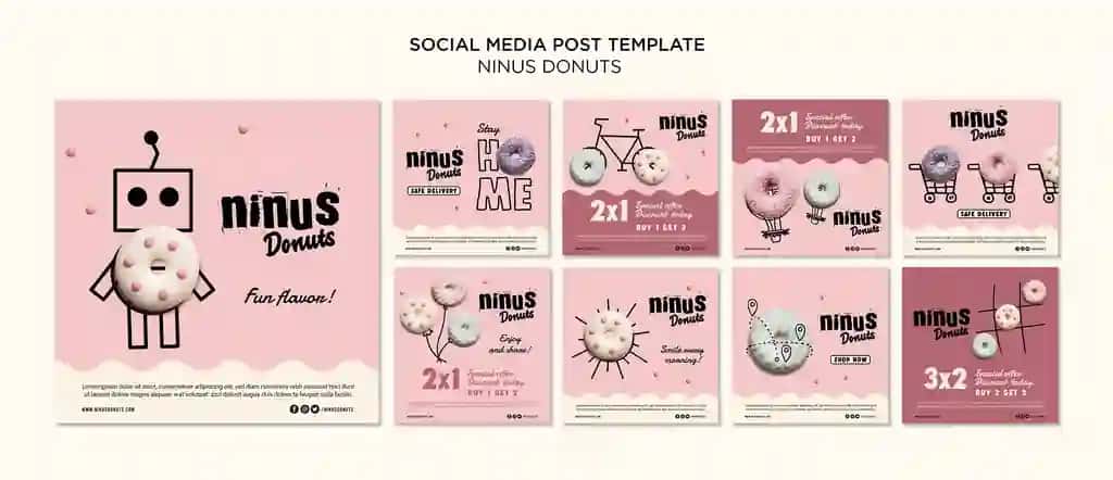 Donuts konsepsiyasi ijtimoiy media post shabloni | Donuts concept social media post template