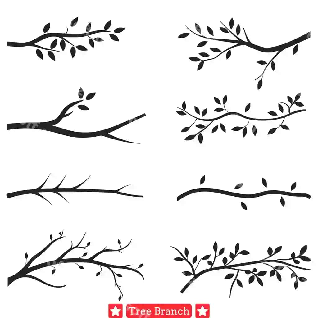 Tinchiy jabborlar haysotli daraxt sohibi vektor siluetlari | Silent giants stately tree branch vector silhouettes