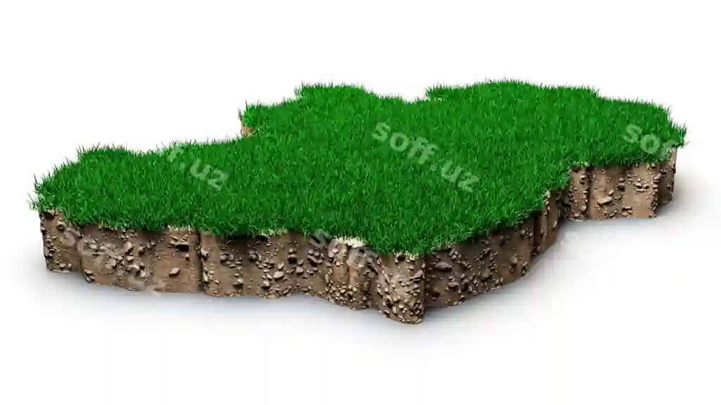 Irlandiya xaritasi tuproq yer geologiyasi kesish yashil chaman tosh yer teksturasi 3D illustratsiya | Ireland map soil land geology cross section with green grass rock ground texture 3d illustration