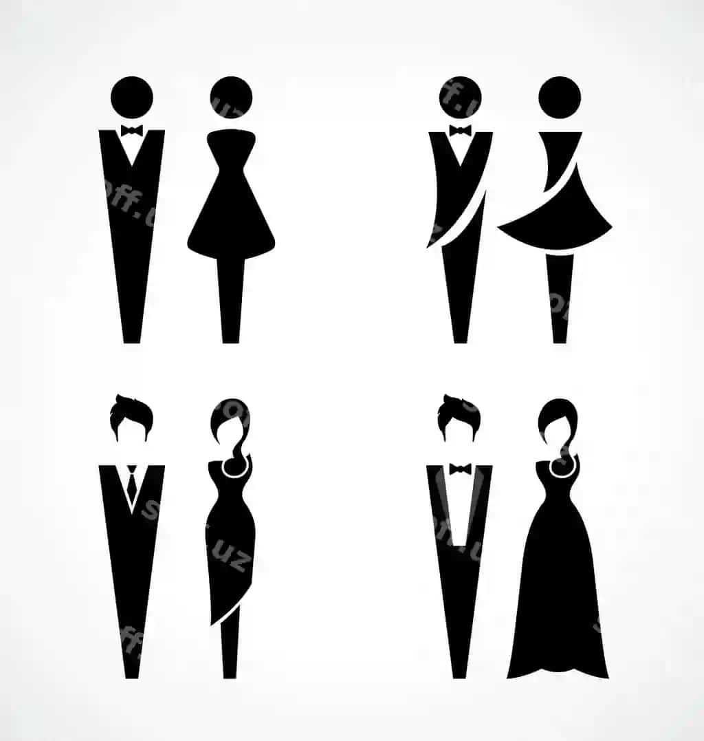 Erkak ayol qora piktogramma to'plami dizayni | Male female black icon set design