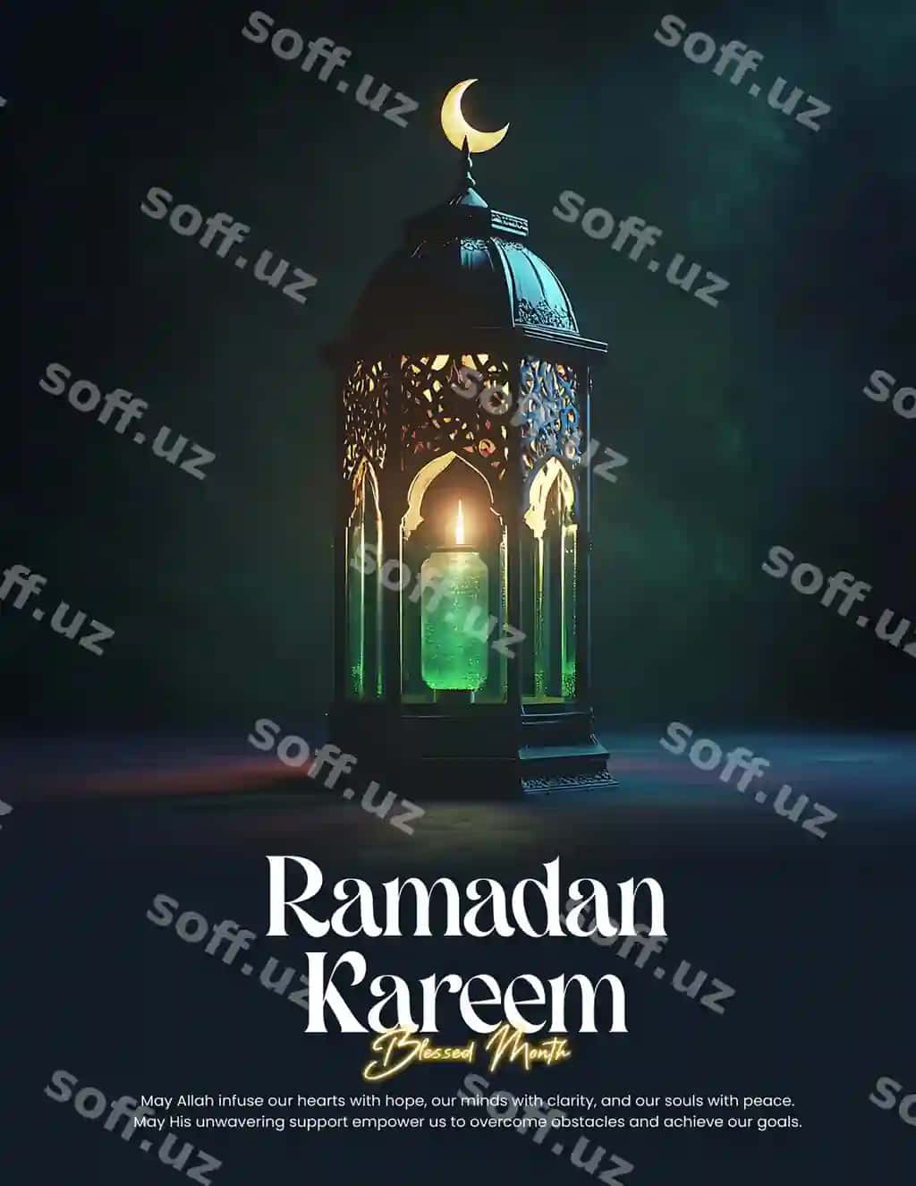 Ramazon posteri 3d ilustratsiyada yashil chiroqli islomiy fonar | Ramadan poster with 3d illustration islamic lantern with green light