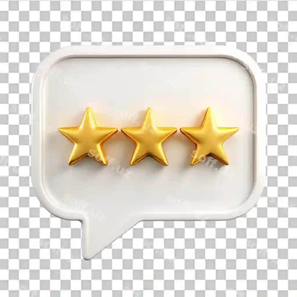 Oq nutq pufakchasi oltin reyting yulduzi bilan ajratilgan shaffof fon | White speech bubble with gold rating star isolated transparent background