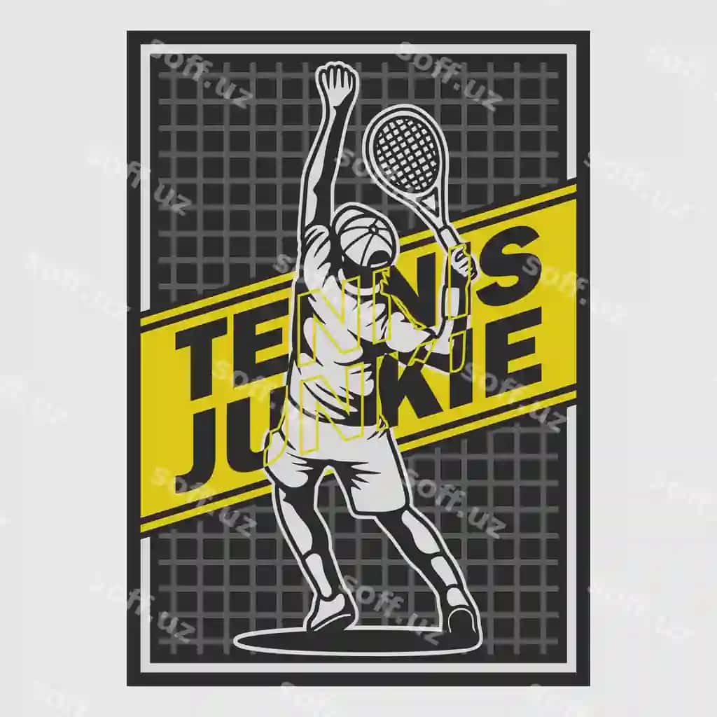 Vintage poster dizayni tennis fanati retro illustratsiyasi | Vintage poster design tennis junkie retro illustration
