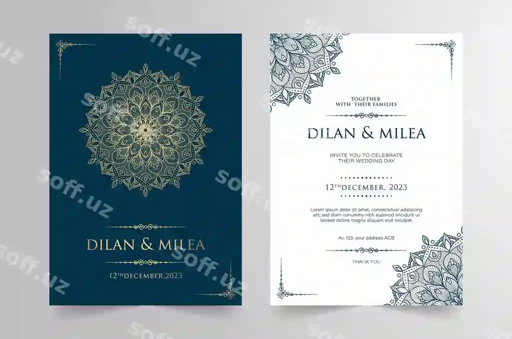 Eski turmova taklifnomasi mandala bilan | Vintage wedding invitation with mandala