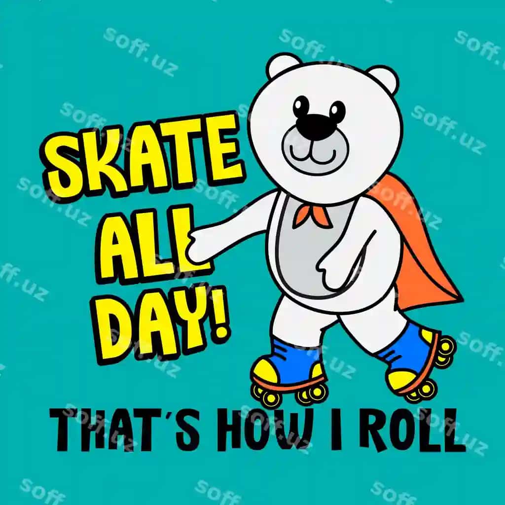 Vektor skayt butun kun ayiq heyvon qahramon | Vector skate alla day bear animal hero