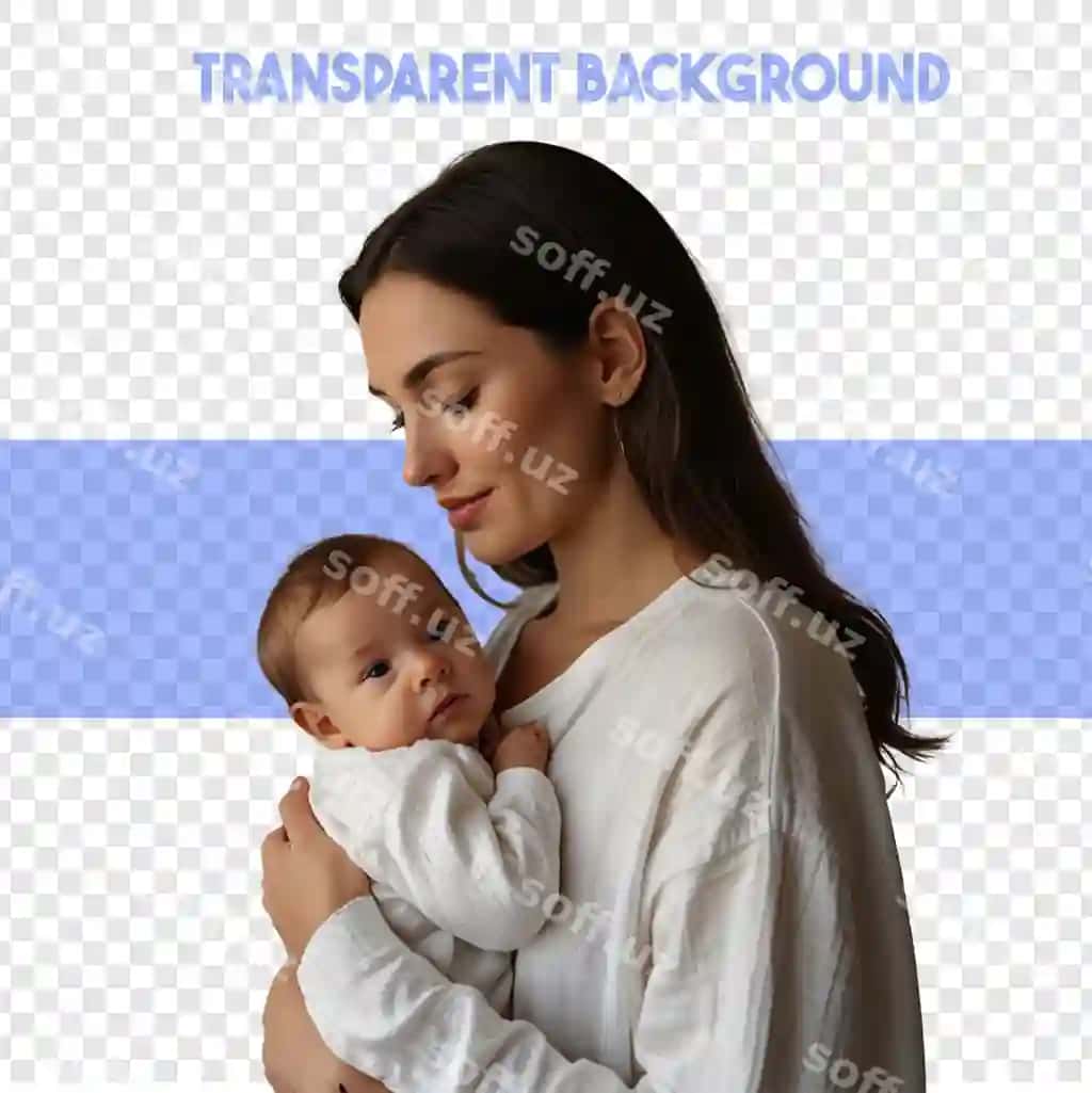 Go'zal ona o'z kizini o'p shaffof orqa fonda | Beautiful mother hugs her daughter transparent background