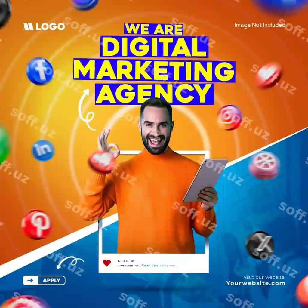 Raqamli marketing agentligi korporativ ijtimoiy media post shabloni | Digital marketing agency corporate social media post template