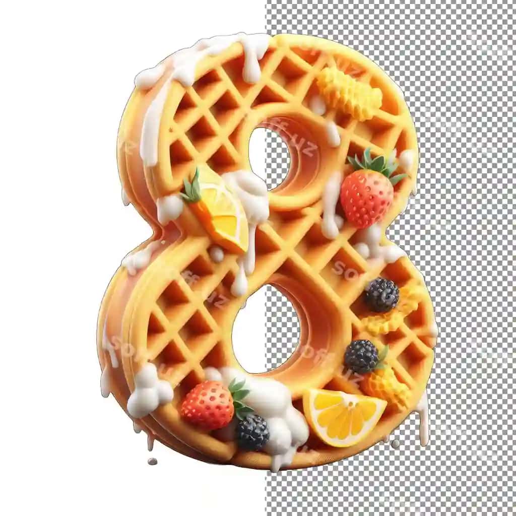 Mazali sonli malakat yakka 3 o'lchovli vafli son yorqin shaffoflikka qarshi | Delicious numeracy singular 3d waffle number shining against transparency