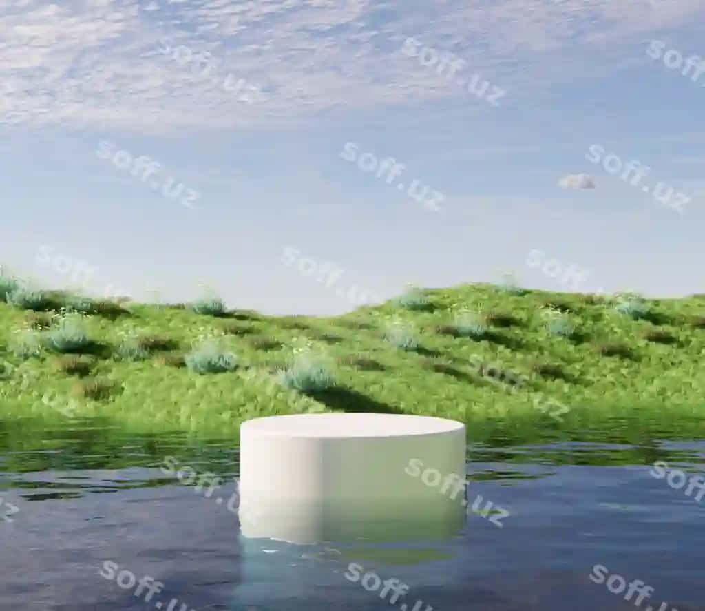 Tabiat daryosi manzarasida podiumda mahsulotlar ko'rsatiladigan sahna | Nature scenery river with podium product display scene