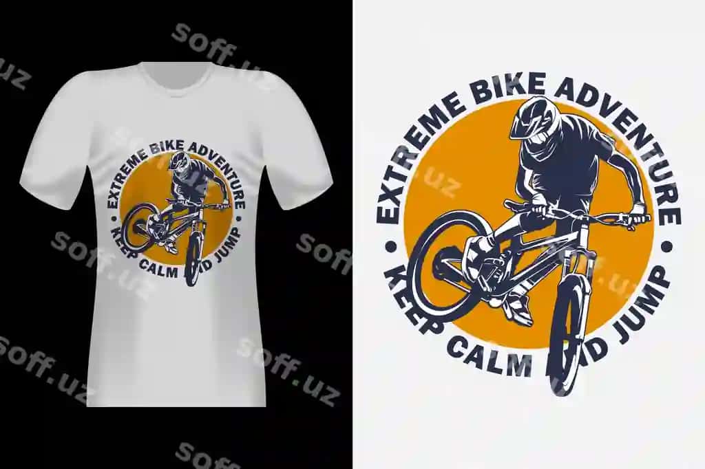 Ekstremal velosiped sarguzashti silueti vintage futbolka dizayni | Extreme bike adventure silhouette vintage tshirt design