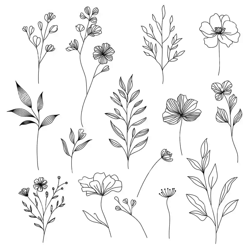 Komplekt to'plami gulli qo'l bilan chizilgan nafis qo'l bilan chizilgan botanik illustratsiyalar | Set collection floral handdrawn elegant handdrawn botanical illustrations