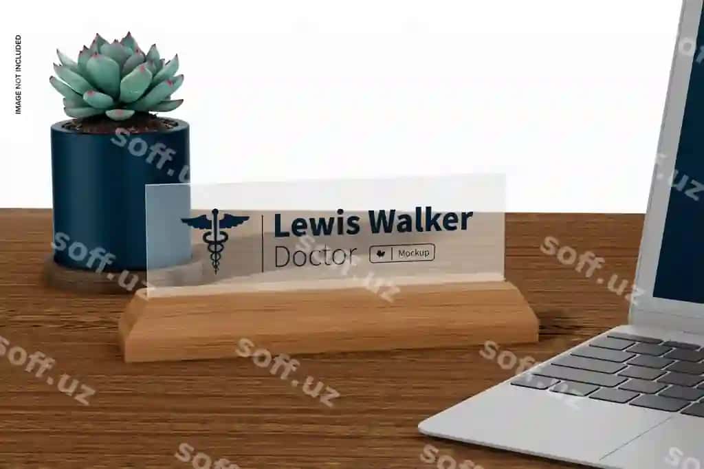 Yong‘li asosli ismlik stol mockup | Wooden base name plate desk mockup