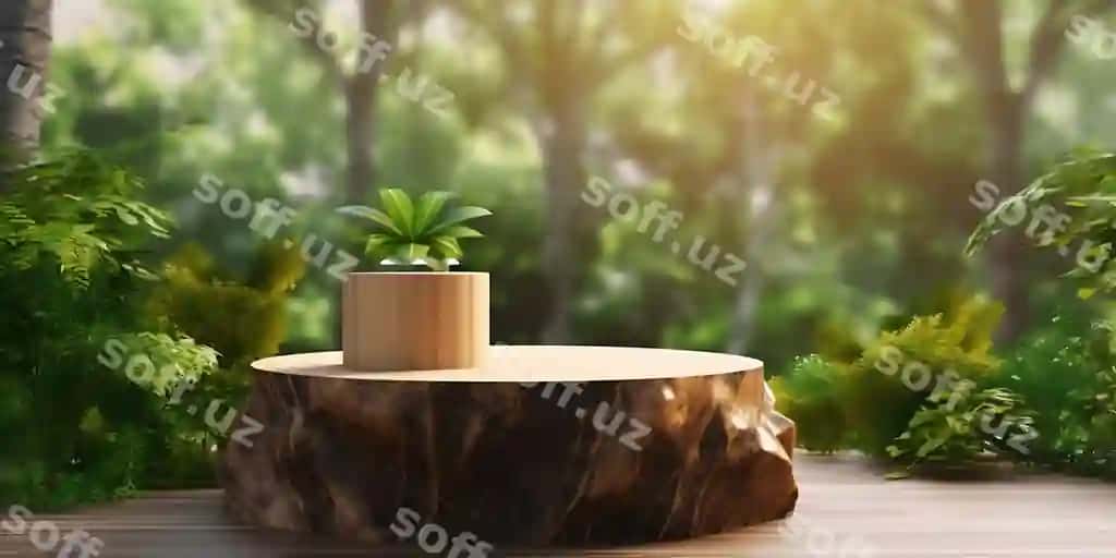 3d render yog'ochli mahsulot namoyish podiumi bog' gullari AI tomonidan yaratilgan | 3d rendering wooden product display podium garden flowers ai generated