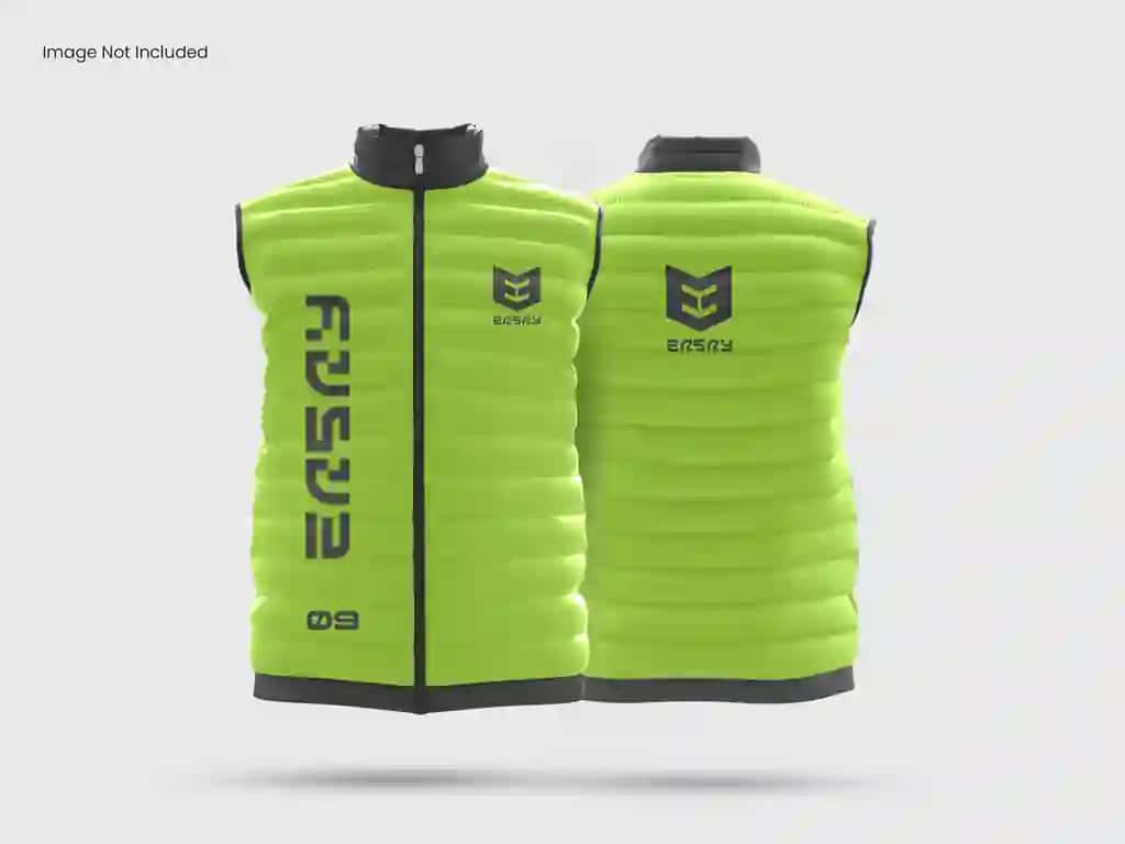 Ko'p qirrali yengsiz puffer ko'ylagi maketi | Versatile sleeveless puffer jacket mockup