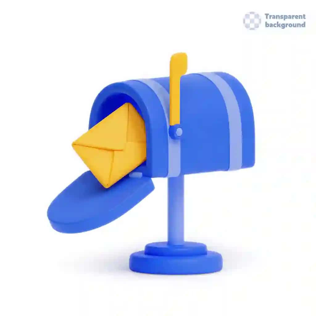 Sariq konvertli ko'k pochta qutisi tasvirlangan 3D render | 3d render illustration blue mailbox with yellow envelope it
