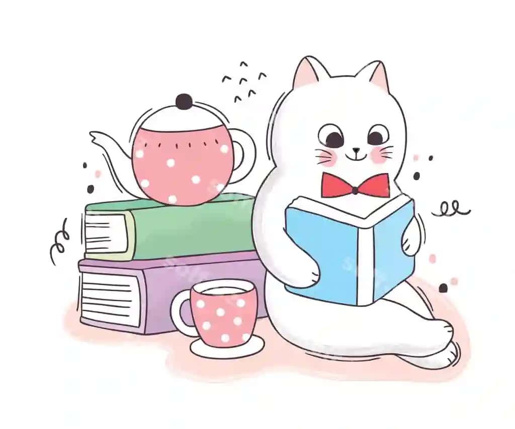 Multfilm yoqimli kitob kuni mushuk kitoblar kofe chashka o'qish | Cartoon cute book day cat reading books coffee cup