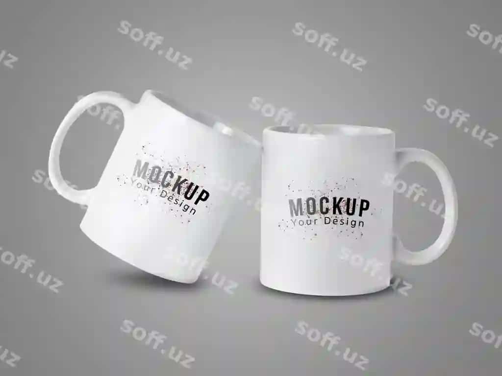 Oq choy qoshiq mockup sizning dizayningiz | White mug cup mockup your design 2