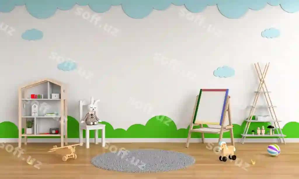 Bolalar xonasining ichki qismi uchun chizma taxtasi stulining maketi | Drawing board chair child room interior mockup