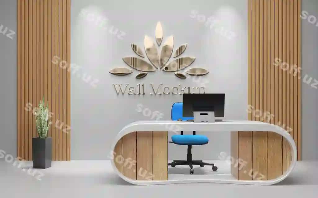 Psd logo mockup uchrashuv xonasi ofis oq devor realistik 3D | Psd logo mockup meeting room office white wall realisic 3d