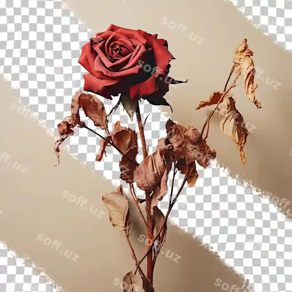 Izolyatsiya qilingan qizil gul quritilgan shaffof fon | Isolated red rose dried transparent background