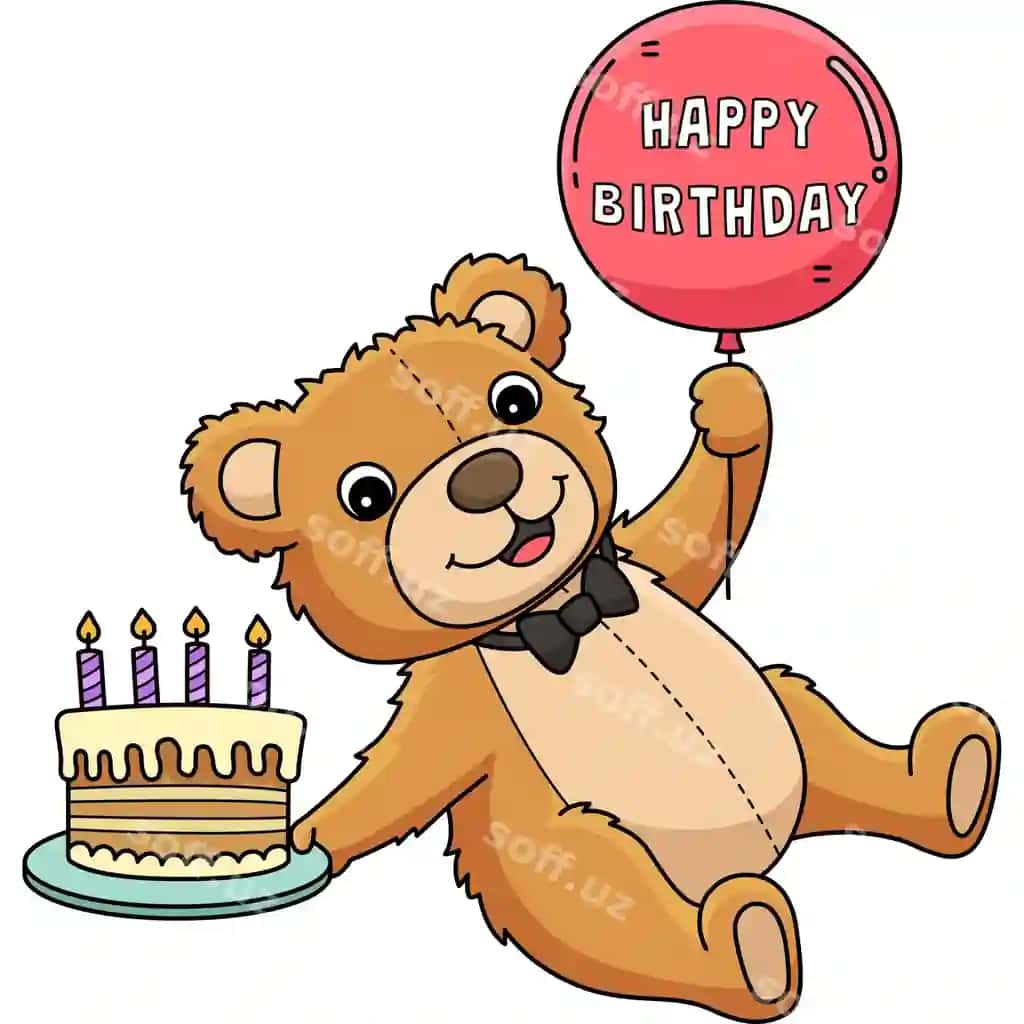 Tug'ilgan kuningiz bilan ayiqcha multfilmining rangli kliparti | Happy birthday teddy bear cartoon colored clipart
