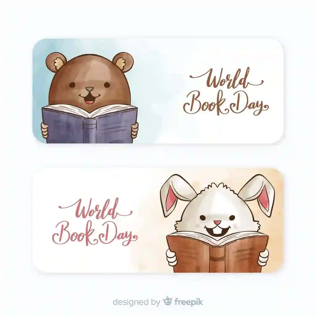 Akvarel bo'yicha Jahon kitob kuni bannerlari | Watercolor world book day banners