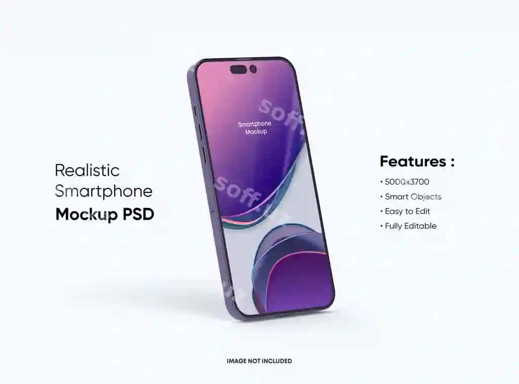 Smartphone 14 Pro ekran mockup mobil ilova prezentatsiya shabloni | Smartphone 14 pro screen mockup with mobile app presentation template