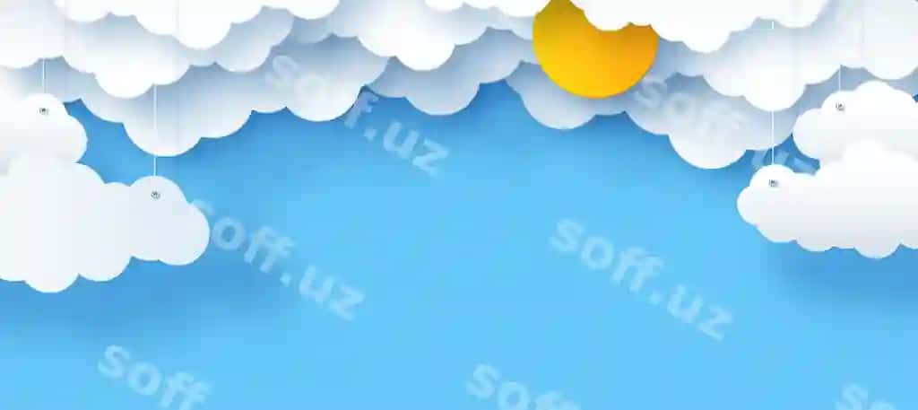 Bulutlar yulduzlar quyosh ko'k fon bolalar vektor tasvir osmon | Clouds stars sun blue background childrens vector illustration sky