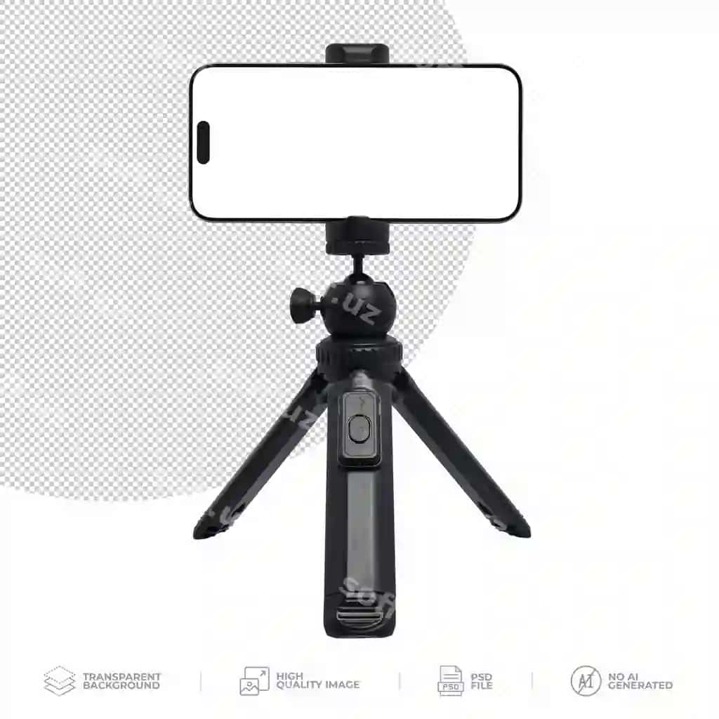 Portativ smartfon tripodi shaffof fon psd | Portable smartphone tripod transparent background psd