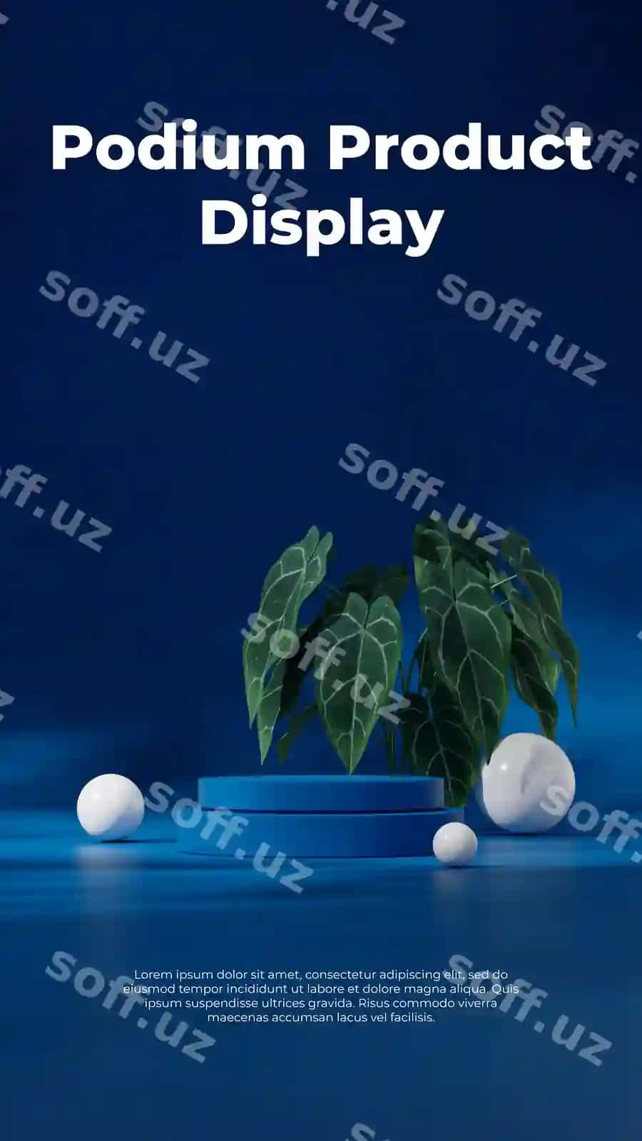Ko'k rangli egilgan silindr podium portret sharlar orqa fonda 3D rasm | Blue color curved cylinder podium portrait spheres backdrop 3d image