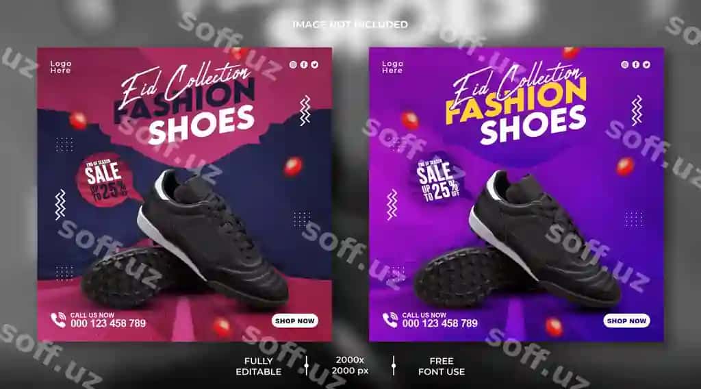 Poyafzal ijtimoiy media banner instagram post shabloni | Shoes social media banner instagram post template