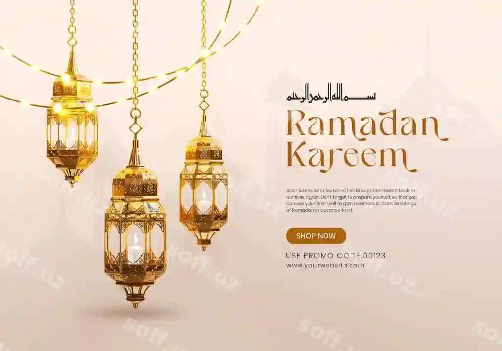 3d Ramazon Kareem ijtimoiy media banner shabloni islamiy chiroqlar bilan | 3d ramadan kareem social media banner template with islamic lanterns