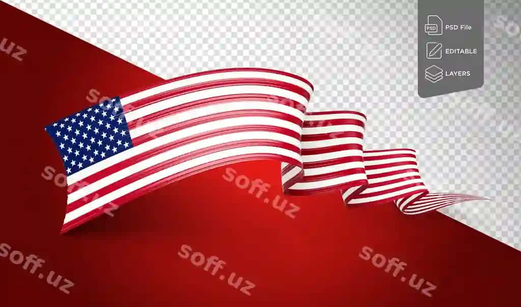 Amerika Qo'shma Shtatlari bayroqi parlaydigan va dalalaydigan, qizil fonda qayiysa | Flag united states america shiny waving flag ribbon red background